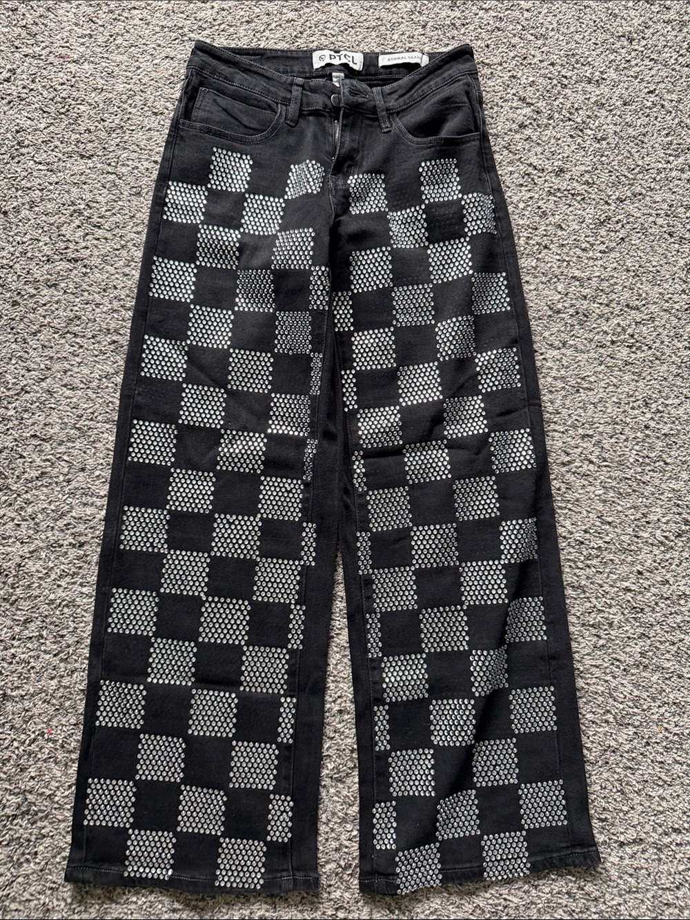 Black Checkerboard Wide-Leg Jeans